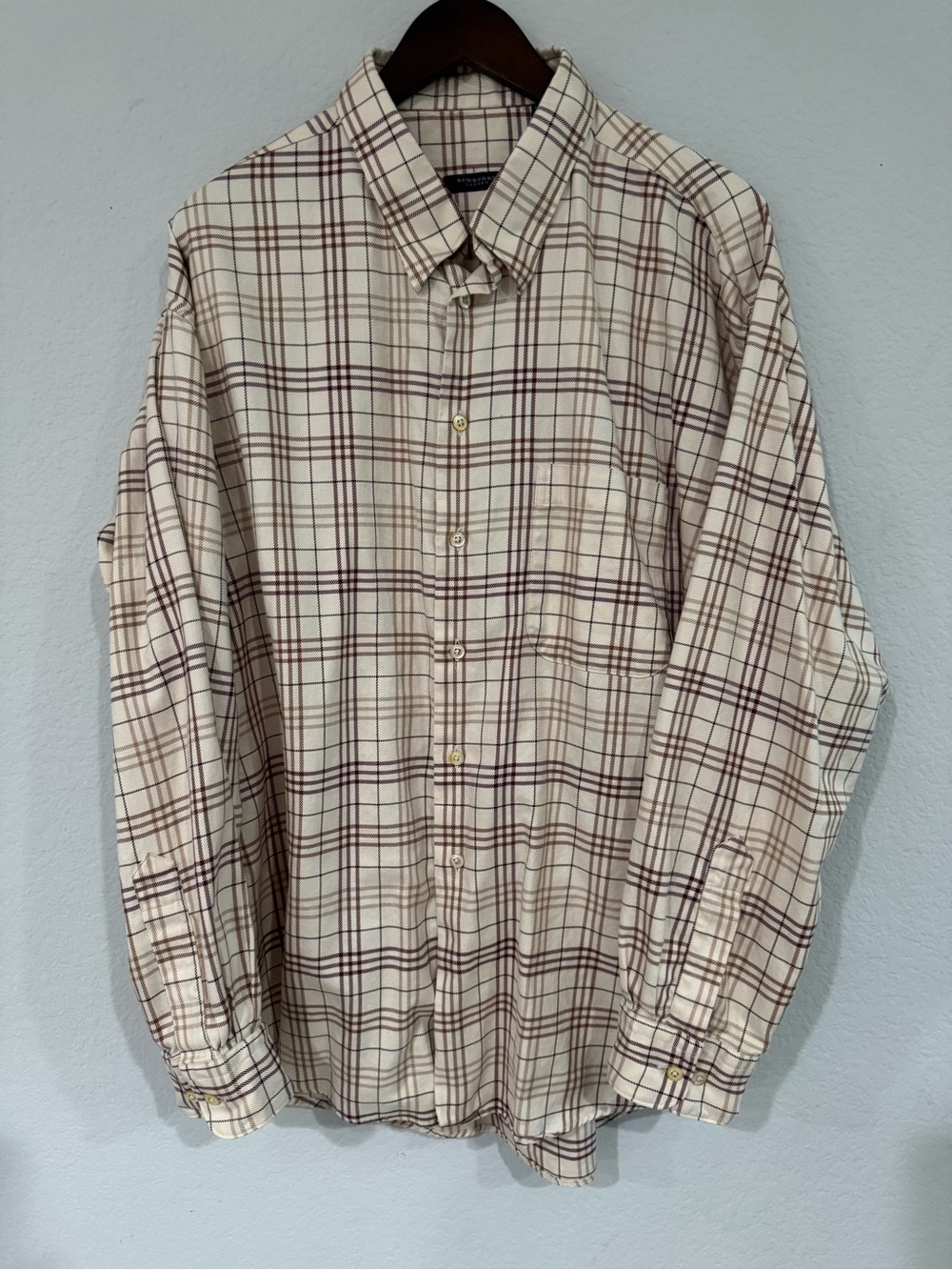 Vintage Burberry London Check Plaid Shirt Long Sleeve Made In USA Mens Size XXL